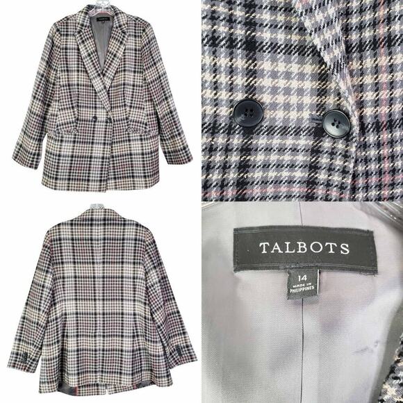 Talbots Blazer Women’s Size 14 Jacket Brown Houndstooth Gray Tweed Button - Picture 1 of 11